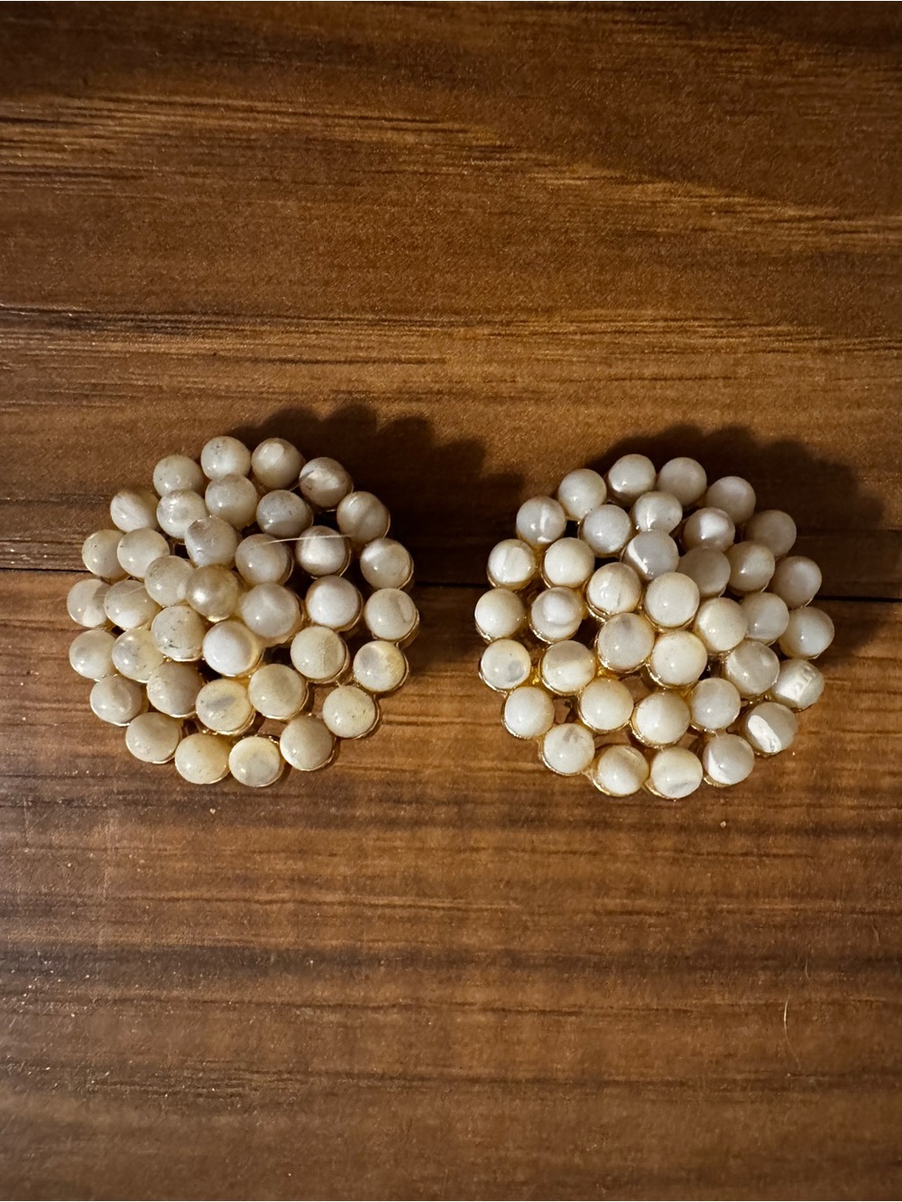 Vintage Cream Cluster mother of pearl Bead Clip-On Earrings - Vintage